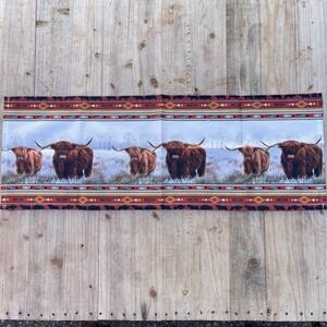Rustic Western Table Runner Highland Cattle Lodge Farm Decor 36x13 Multicolor